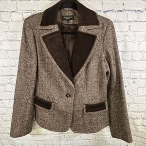 TALBOTS The Kate Fit Herringbone Tweed Wool Velvet Academia Equestrian Blazer 10
